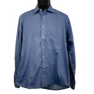 Cole Haan Cotton Long Sleeve Blue Chambray Button Down Shirt Size L